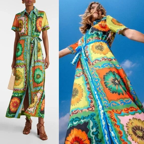 Alemais Disco Daisy Green Yellow Floral Belted Maxi Shirtdress Size AU 8 US 4 - Picture 2 of 16